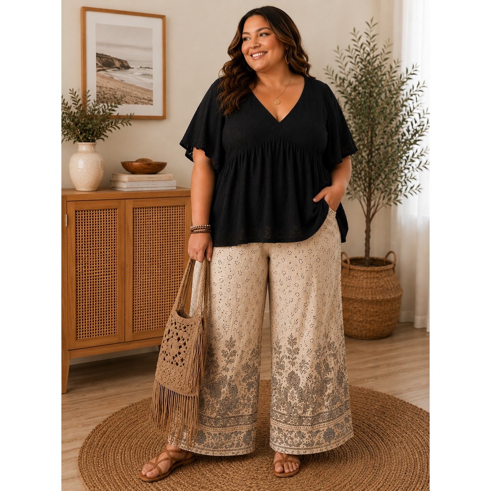 Lane Bryant Black Textured V-Neck Flutter Sleeve Babydoll Top Plus Size 22/24